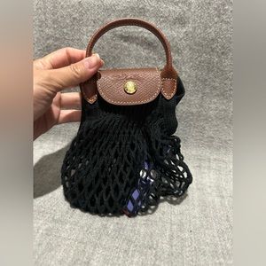 Longchamp Le Pliage extra small filet knit shoulder bag in black